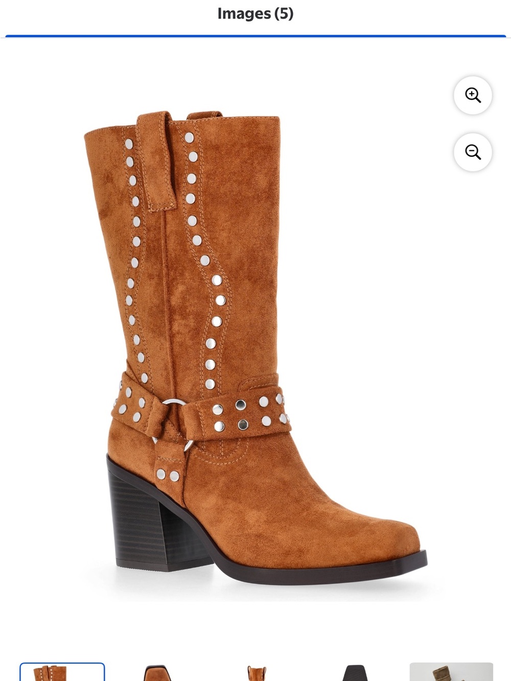 Women's Suede Studded Western Mid-Calf Boot - Cognac